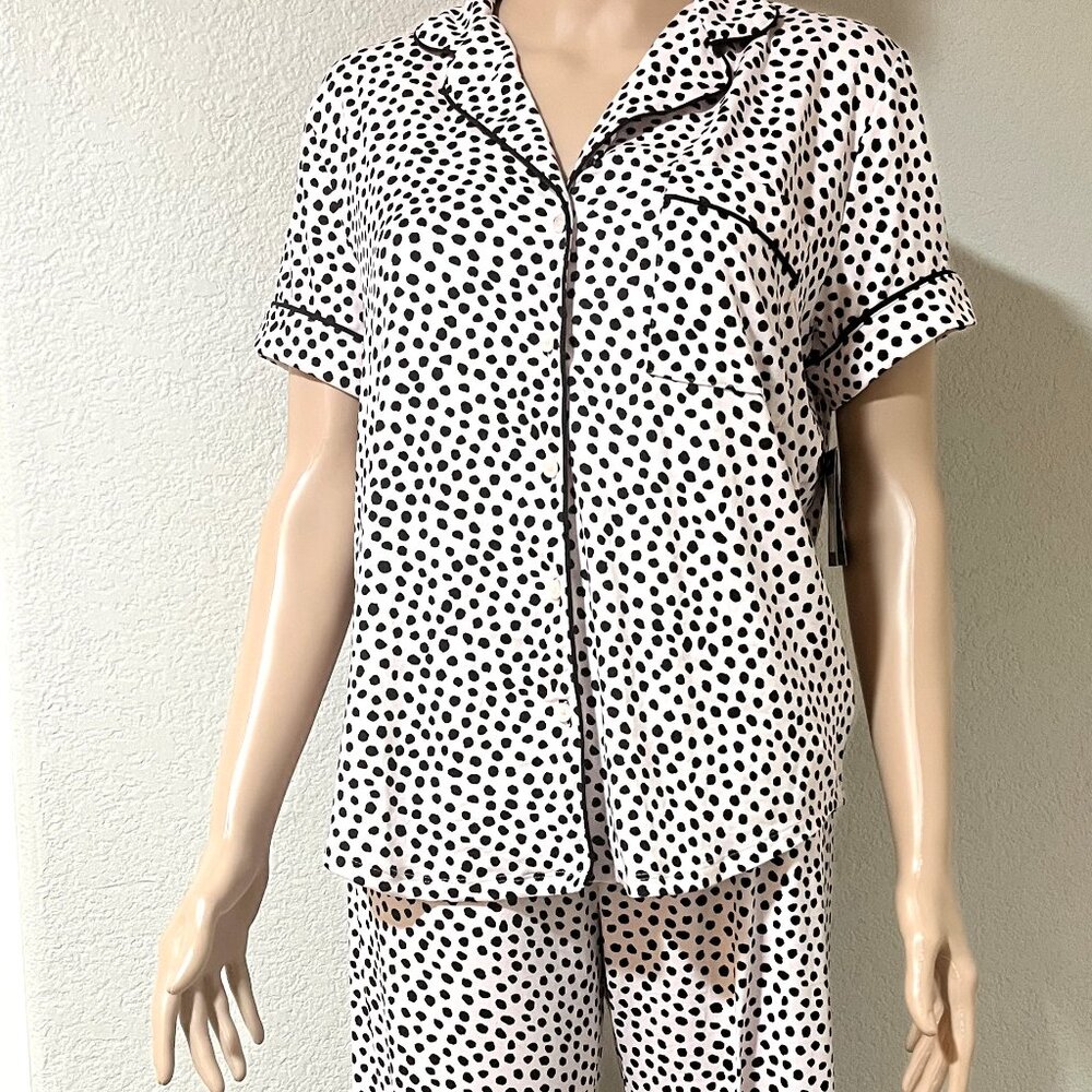 Kate Spade New York 2pc Pajama Set Wht/Blk Dots Capri Pants Size Small